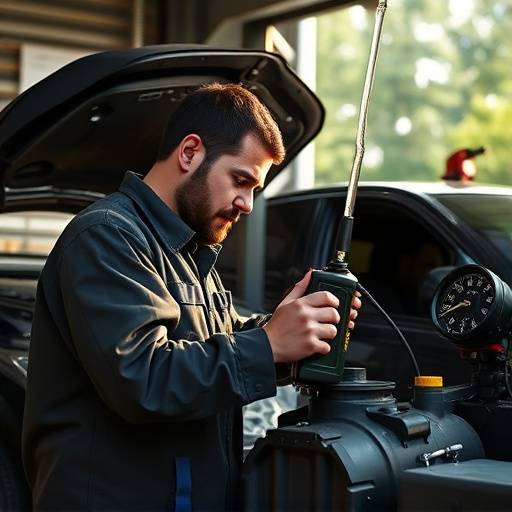 Mechanic performing an oil change on a car.